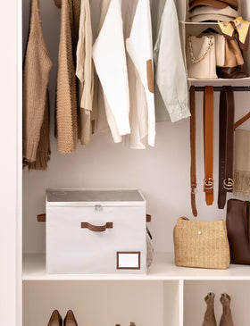StorageWorks fabric box uses durable Oxford material for long-lasting closet storage.