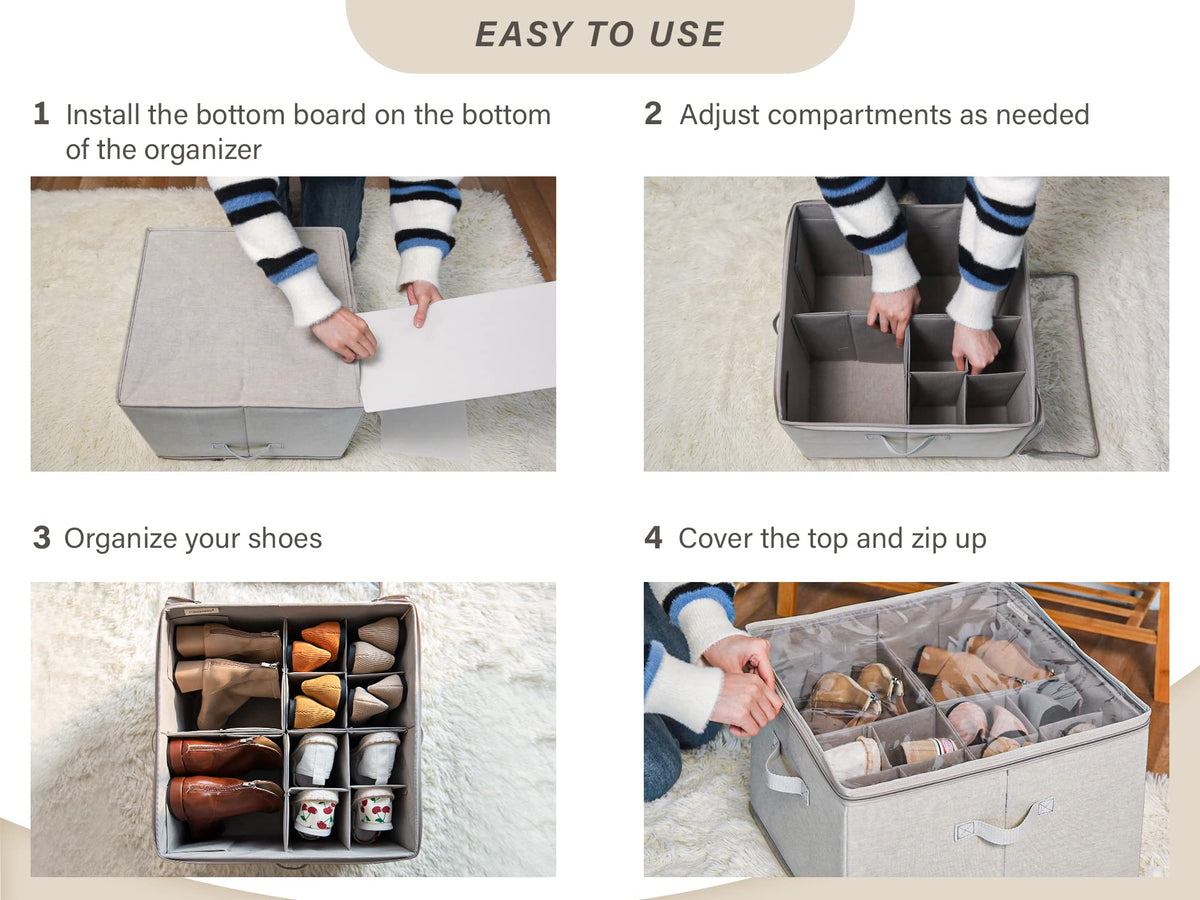 StorageWorks shoe organizer reinforced handles for easy moving and carrying.