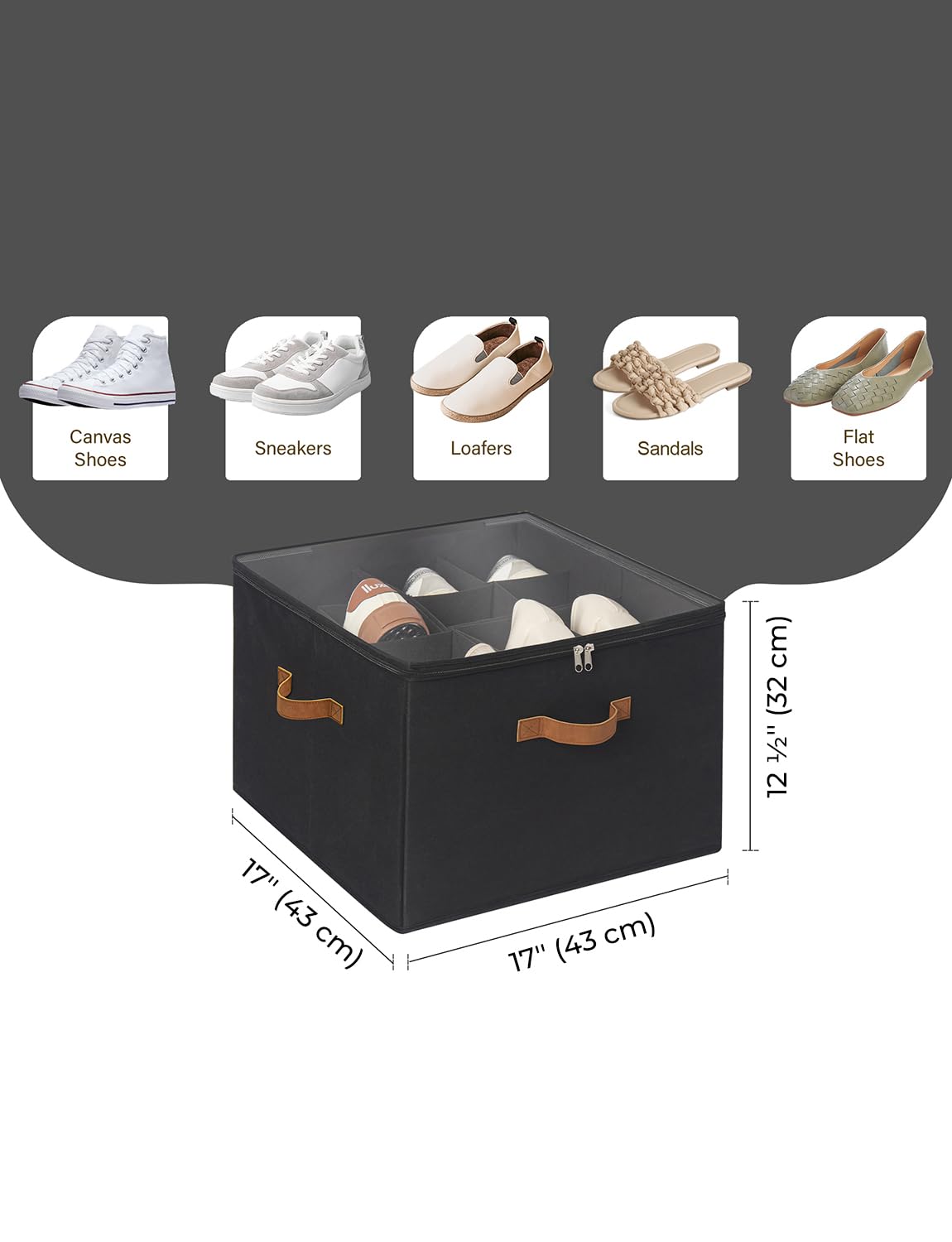 StorageWorks shoe organizer side panel dividers customize compartments for many pairs.