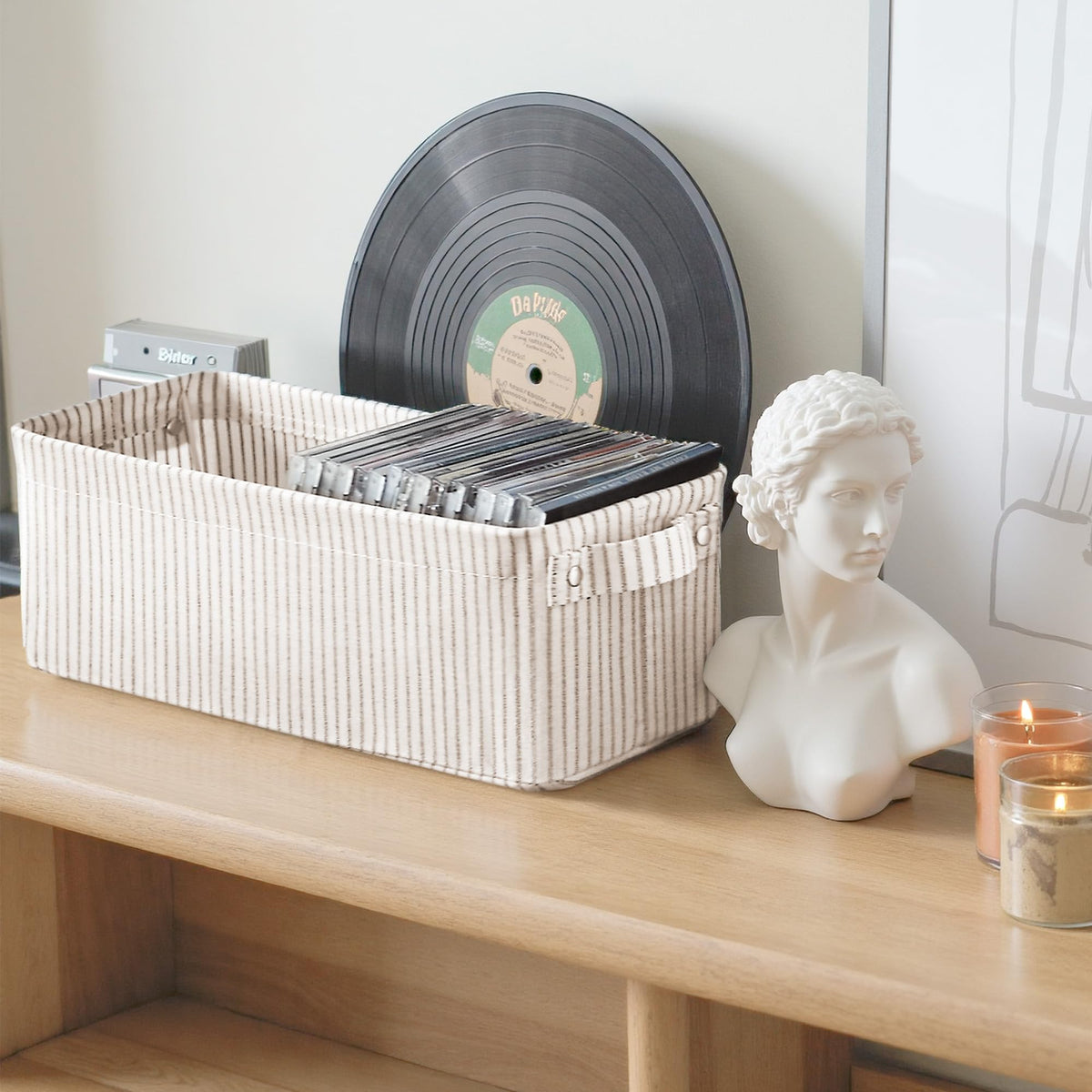 StorageWorks small basket with reinforced handles close-up highlighting sturdy construction.