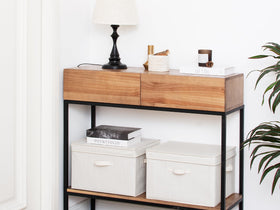 StorageWorks stackable storage bin ready to sit on shelves or under a bed.