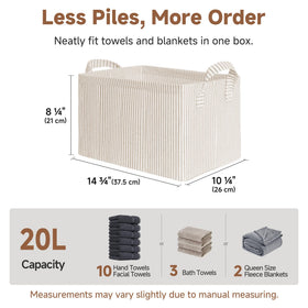 StorageWorks khaki beige striped bin adds calm color to rooms.