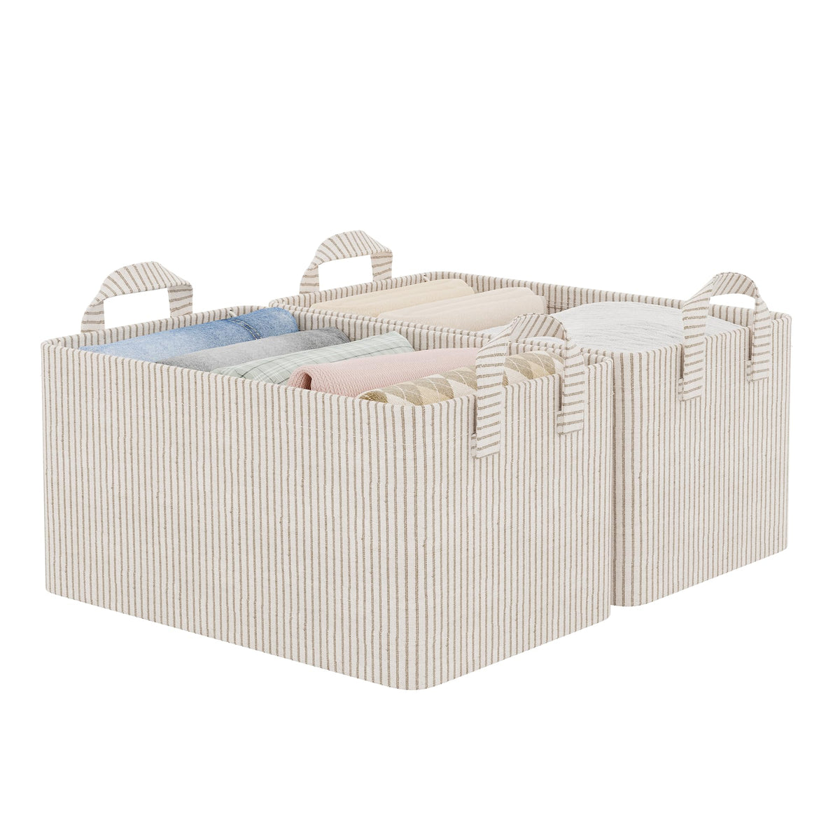 StorageWorks bin with metal frame keeps upright for quick access on shelves.