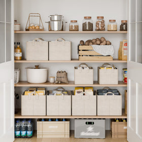 StorageWorks bin features two riveted handles for easy carrying.