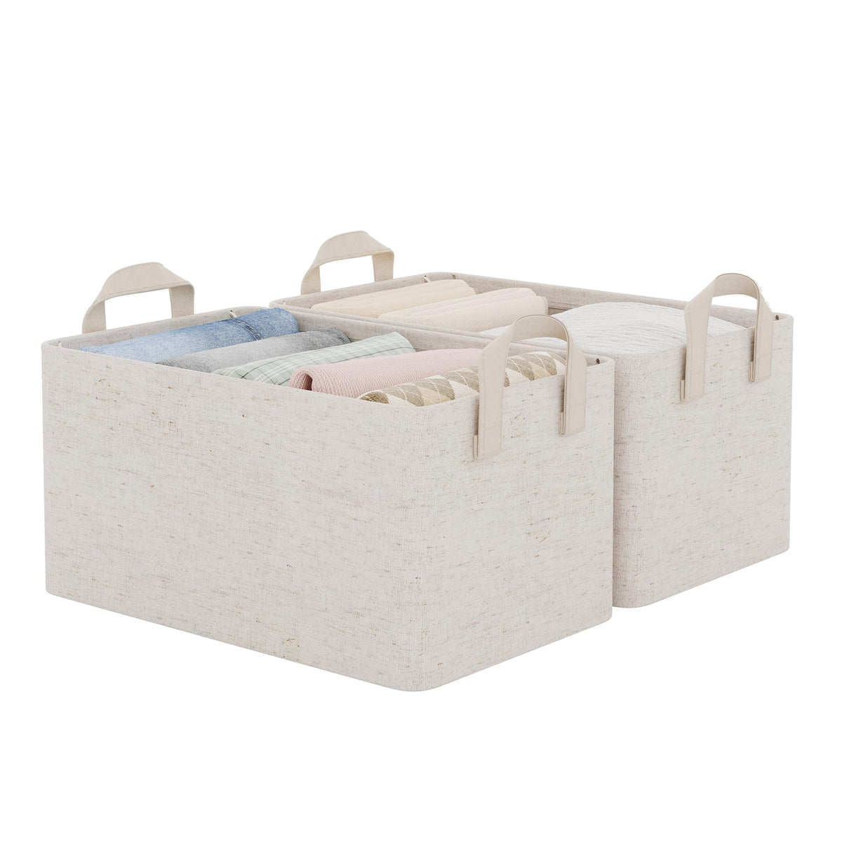 StorageWorks storage bins beige linen with sturdy structure for closet organization.