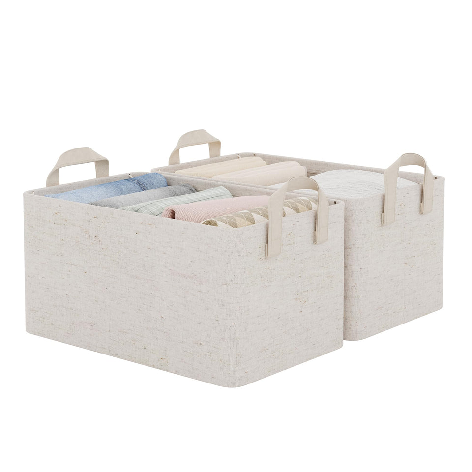 StorageWorks storage bins beige linen with sturdy structure for closet organization.