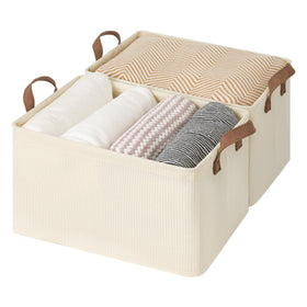 StorageWorks storage bins beige texture 2-pack on a shelf for closet organization