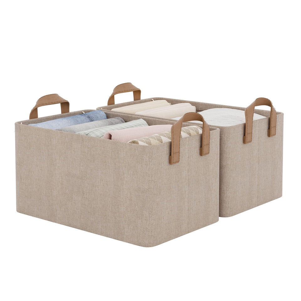 StorageWorks fabric storage bin with metal frame emphasizes a sturdy structure for upright storage.
