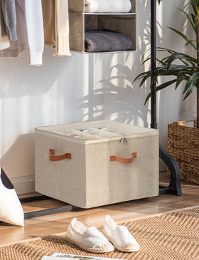 StorageWorks taupe finish blends with home decor.