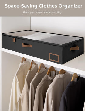 StorageWorks under-bed bin with three-side handles for easy carrying.