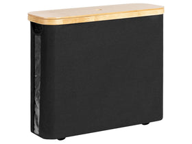 StorageWorks toilet paper basket with bamboo lid holds up to 9 mega rolls for organized bathrooms.