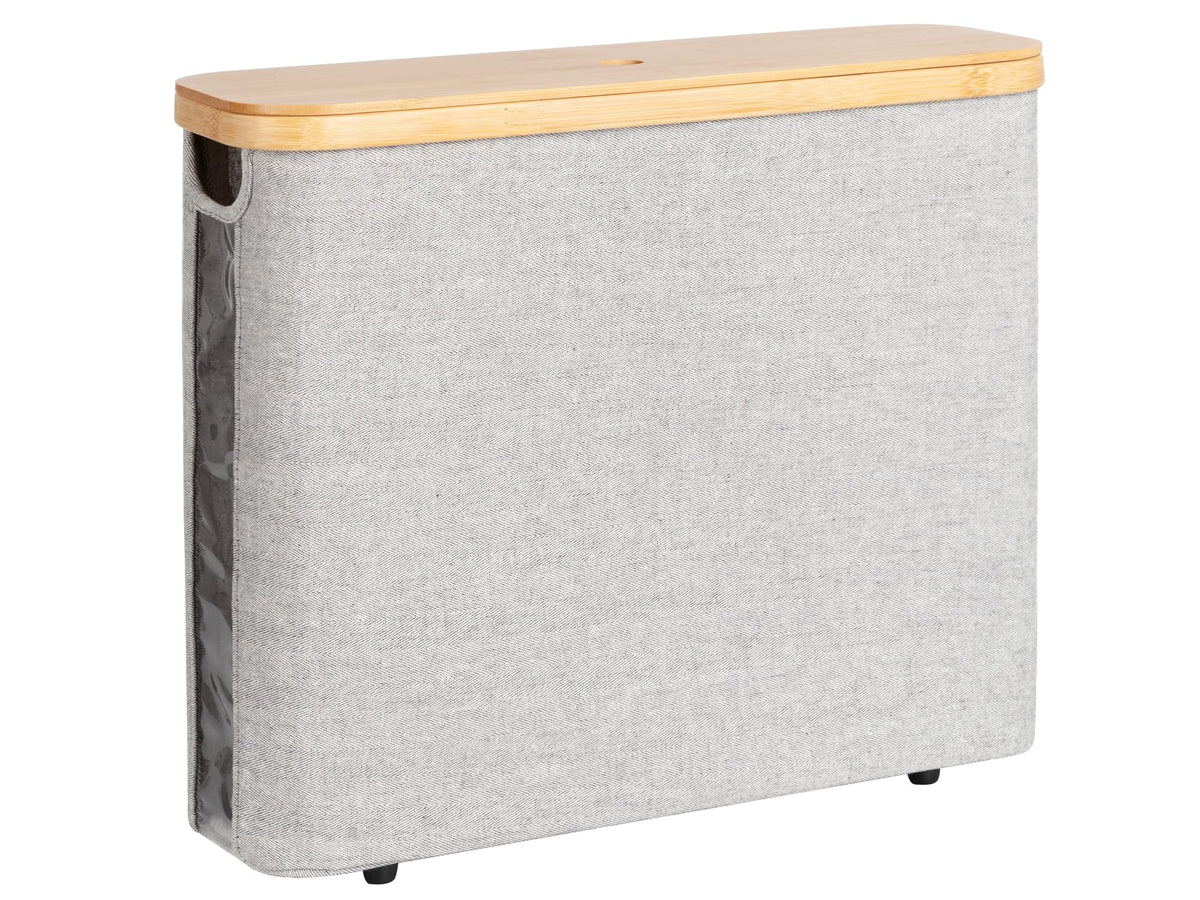 StorageWorks toilet paper storage with bamboo lid for tidy bathroom organization.