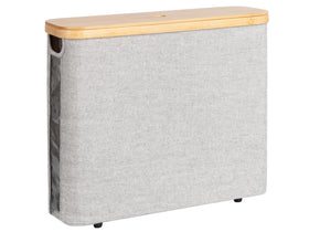 StorageWorks toilet paper storage with bamboo lid for tidy bathroom organization.