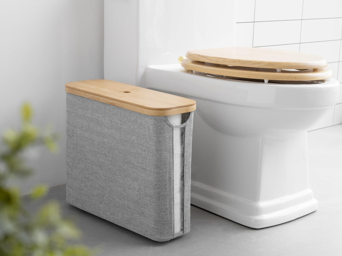 StorageWorks overall design blends bamboo lid with natural fiber.