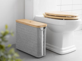 StorageWorks overall design blends bamboo lid with natural fiber.