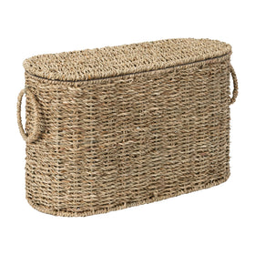 StorageWorks toilet paper storage with lid in seagrass oval basket for neat bathrooms.