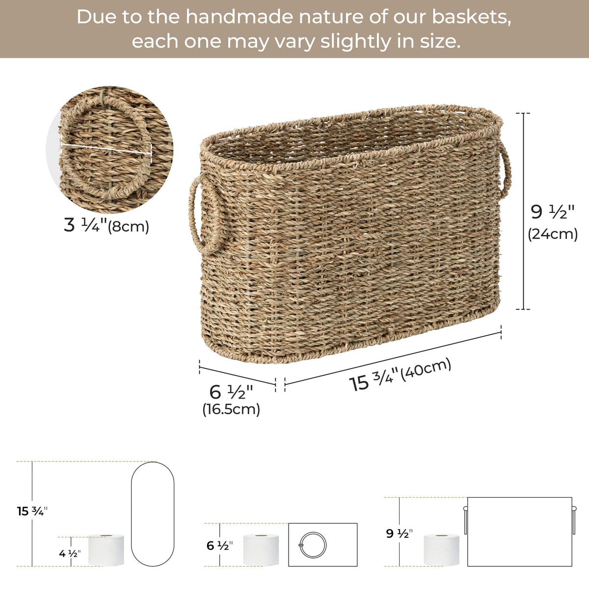 StorageWorks basket dimensions indicate length, width, and height for space planning