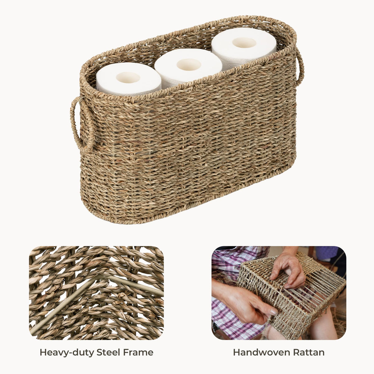 StorageWorks seagrass basket with metal frame for durable bathroom storage