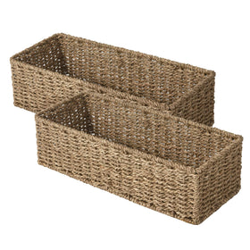 StorageWorks toilet-tank-basket on tank with seagrass finish adds organized space.