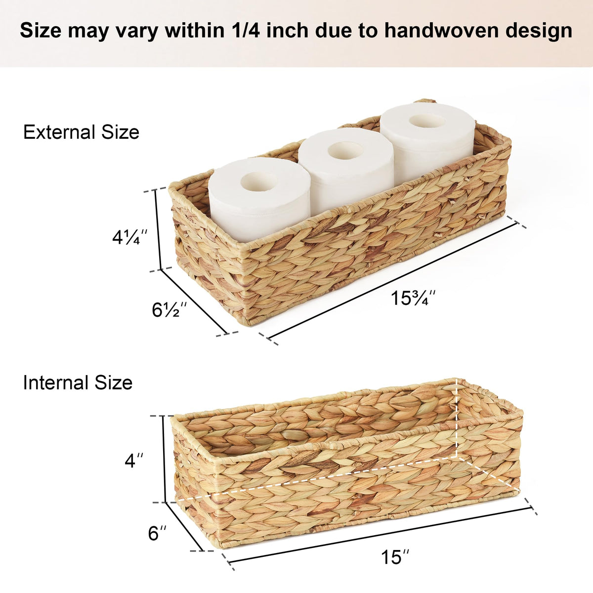 StorageWorks 2-pack water hyacinth baskets sit on the tank top for towels.