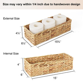 StorageWorks 2-pack water hyacinth baskets sit on the tank top for towels.