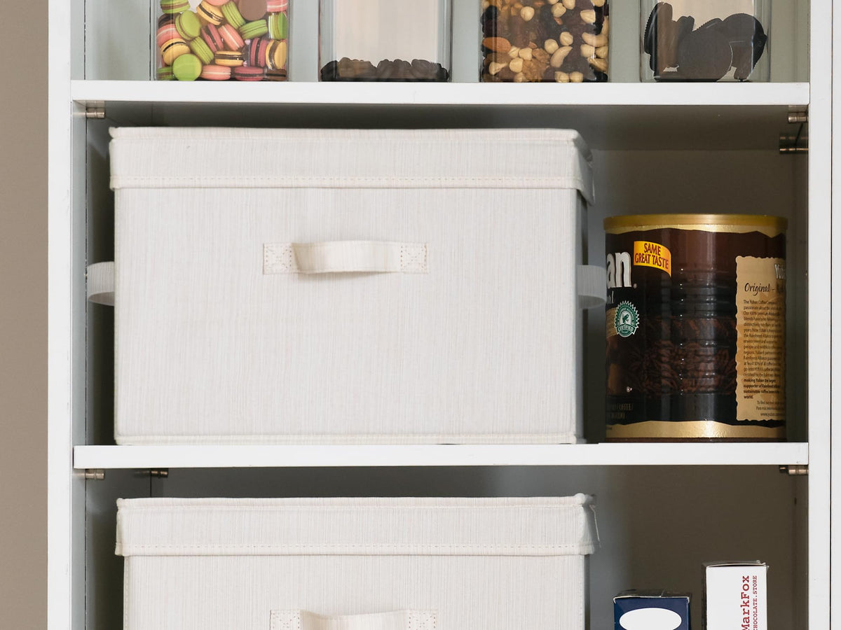 StorageWorks versatile bins for towels, clothes, shoes, and books