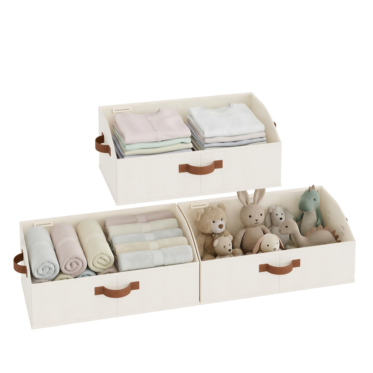 StorageWorks trapezoid bin open view for quick visibility and grab-and-go access.