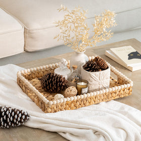 StorageWorks tray with wooden bead handles for rustic living room decor