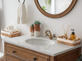 StorageWorks two-pack set supports versatile bathroom storage in compact spaces.