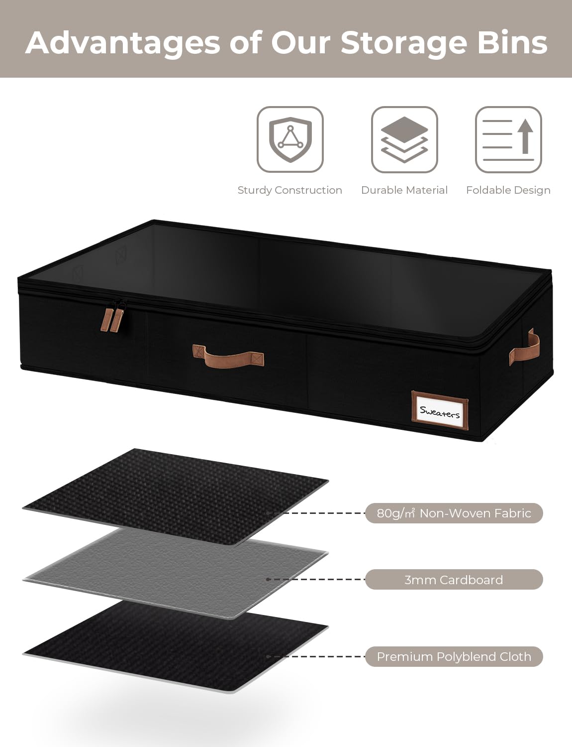 StorageWorks ultra-thick fabric box reinforced with cardboard for durable storage.