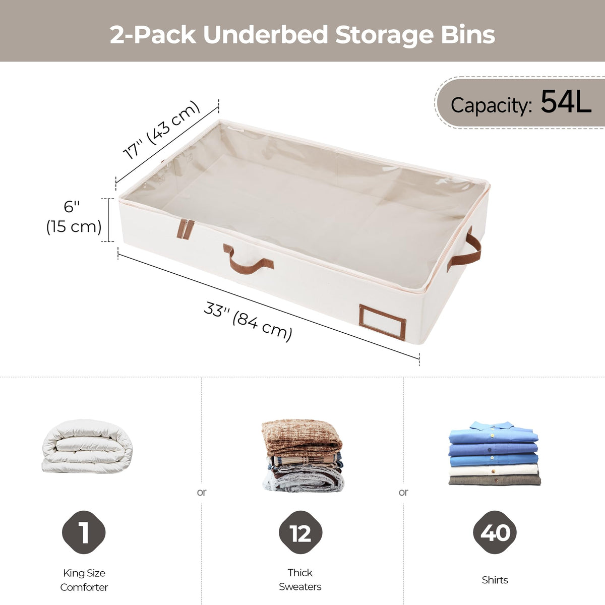 StorageWorks under-bed bin in use under bed with organized items.