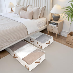 StorageWorks under-bed bin reinforced fabric sides for durability.