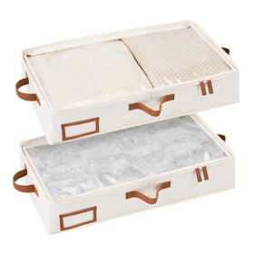 StorageWorks under bed bin with transparent lid for quick content identification.