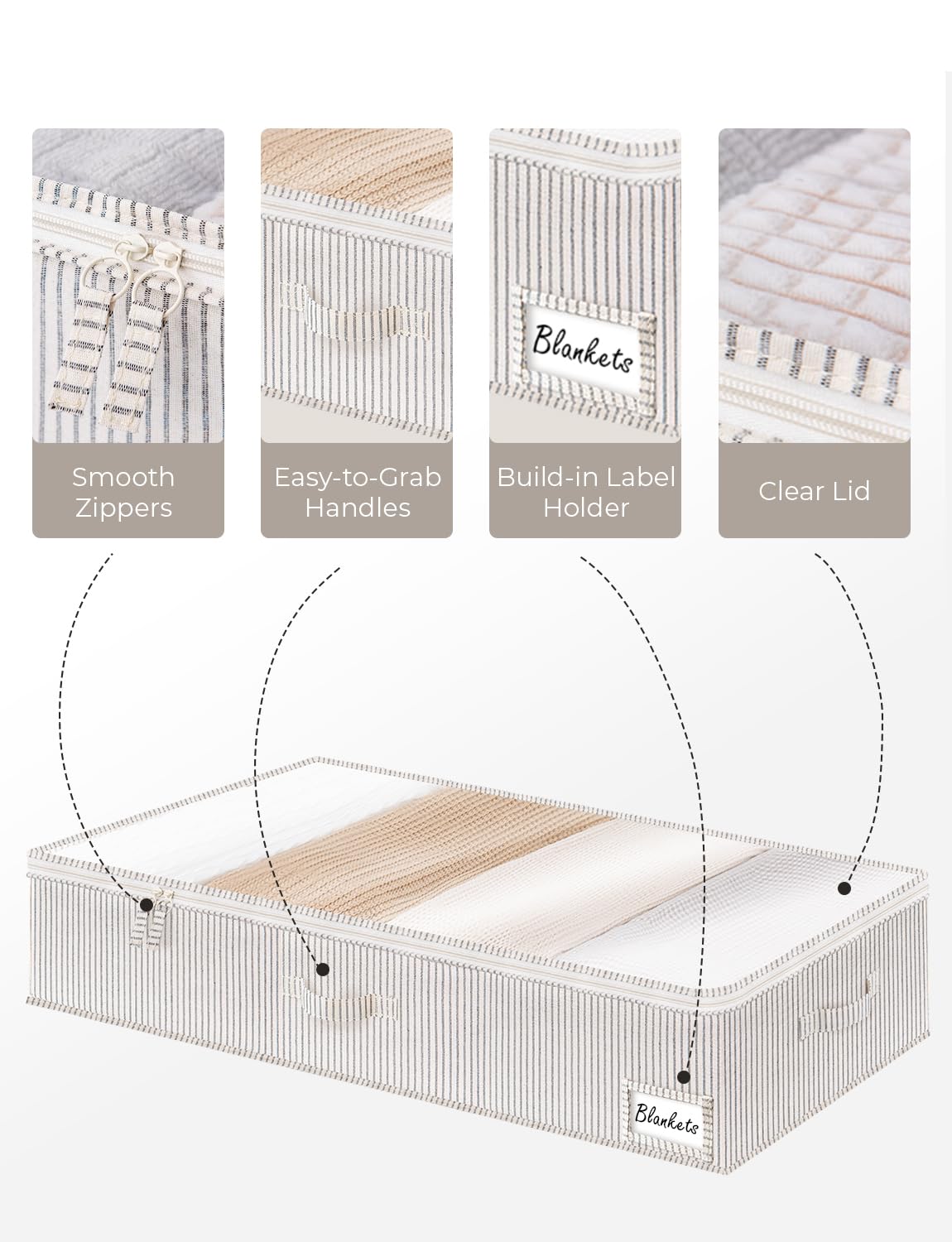 StorageWorks under-bed box features three-sided PU handles for easy carrying.