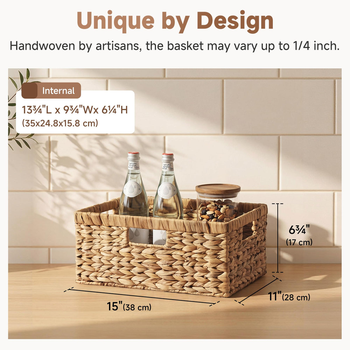 StorageWorks water hyacinth weave close-up highlighting natural texture and eco appeal.