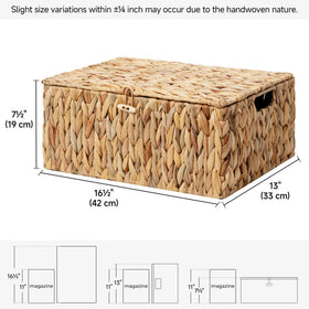 Closeup of StorageWorks wicker basket built-in handles for easy shelf pull-out