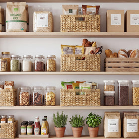 StorageWorks wicker basket with built-in handles enables easy transfer between rooms.