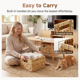 StorageWorks wicker basket with built-in handles for easy carrying between spaces.