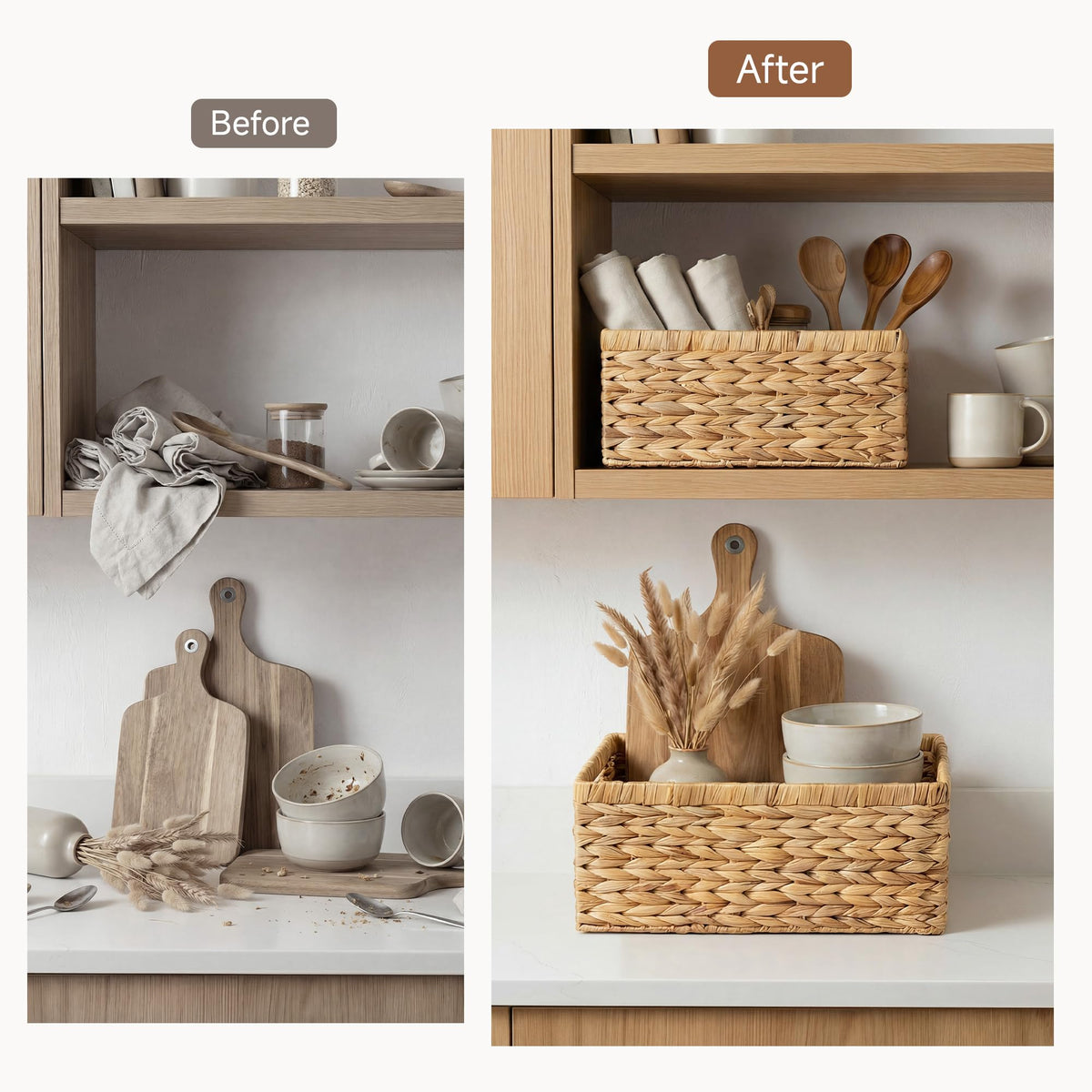 StorageWorks basket beside bed for quick-access personal items.