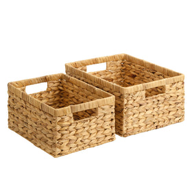 StorageWorks handwoven wicker basket in living room for organized storage.