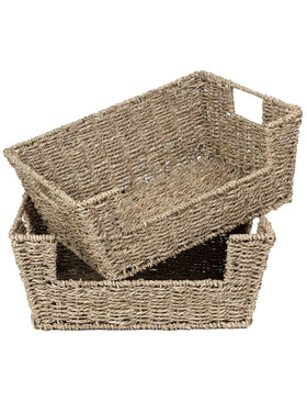 StorageWorks wicker basket on a pantry shelf keeps items organized and accessible.