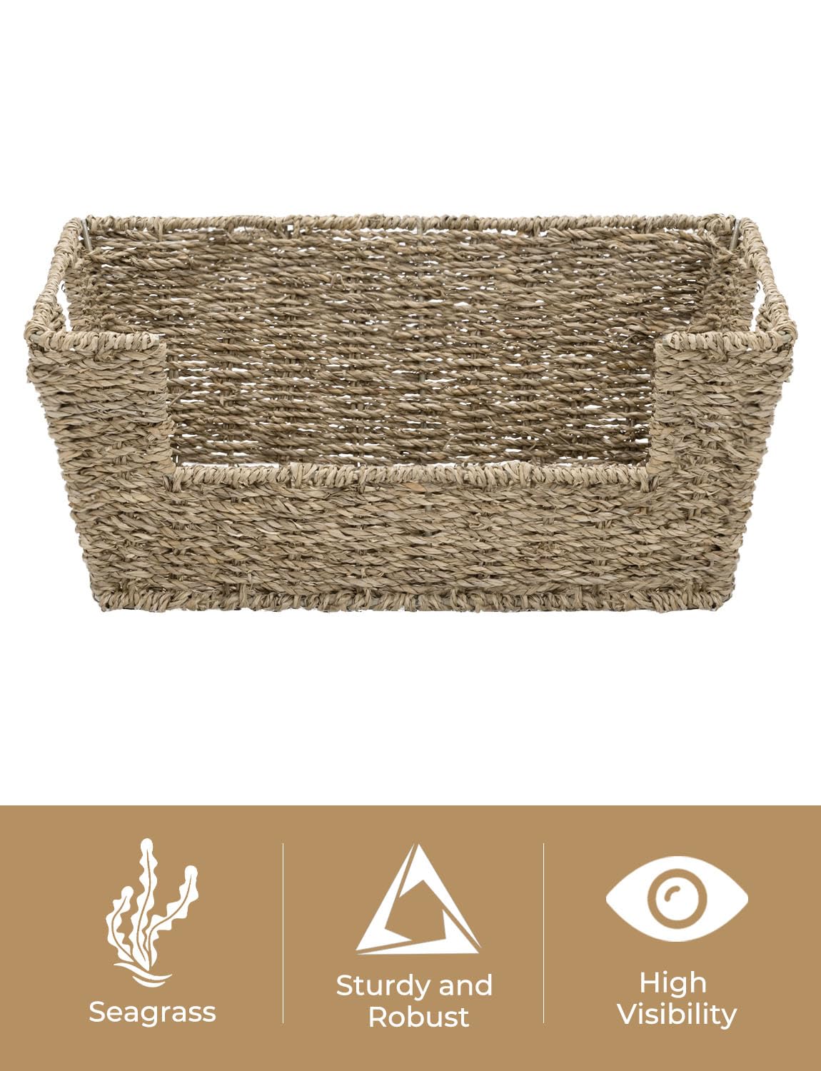 StorageWorks wicker basket holds spices and cans with a compact, stackable design.