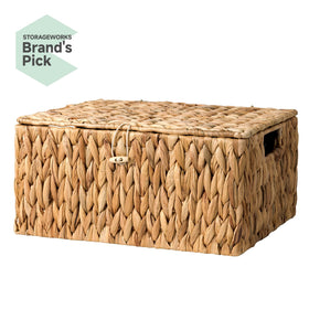 StorageWorks wicker basket for toiletries on a shelf