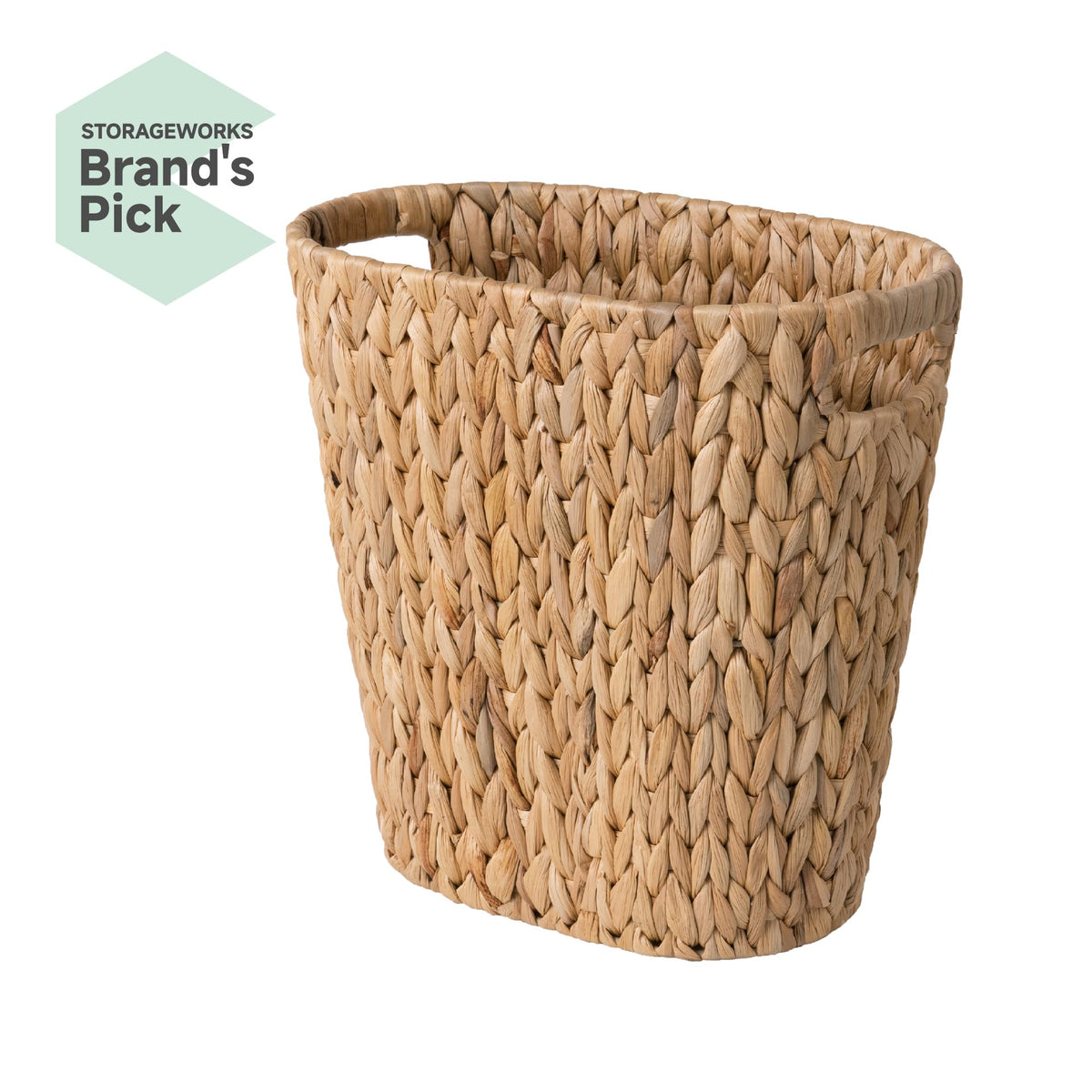 StorageWorks Wicker Waste Basket built-in handles for easy transport.