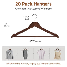 StorageWorks wooden hanger with contoured shoulders preserves garment shape.