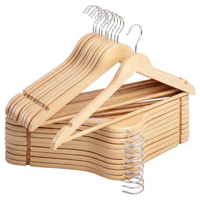 StorageWorks wooden hangers 20 pack provide sturdy support for heavy garments in a tidy closet.