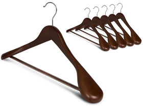StorageWorks wooden 6-pack hangers with broad shoulders for tailored garments.