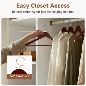 StorageWorks wooden hangers with pant bar for secure trousers and skirts.