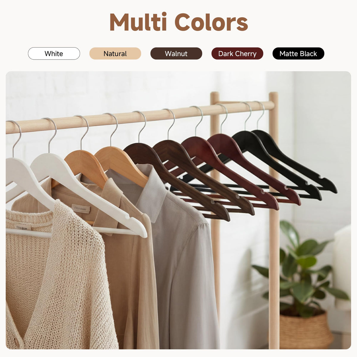 StorageWorks heavy-duty wooden hangers support bulky garments without sagging.