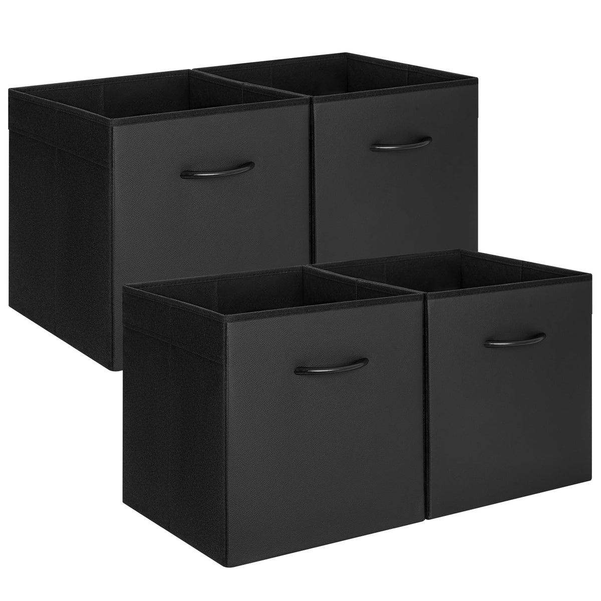 StorageWorks black storage cubes with leather front view, durable organizer for shelves